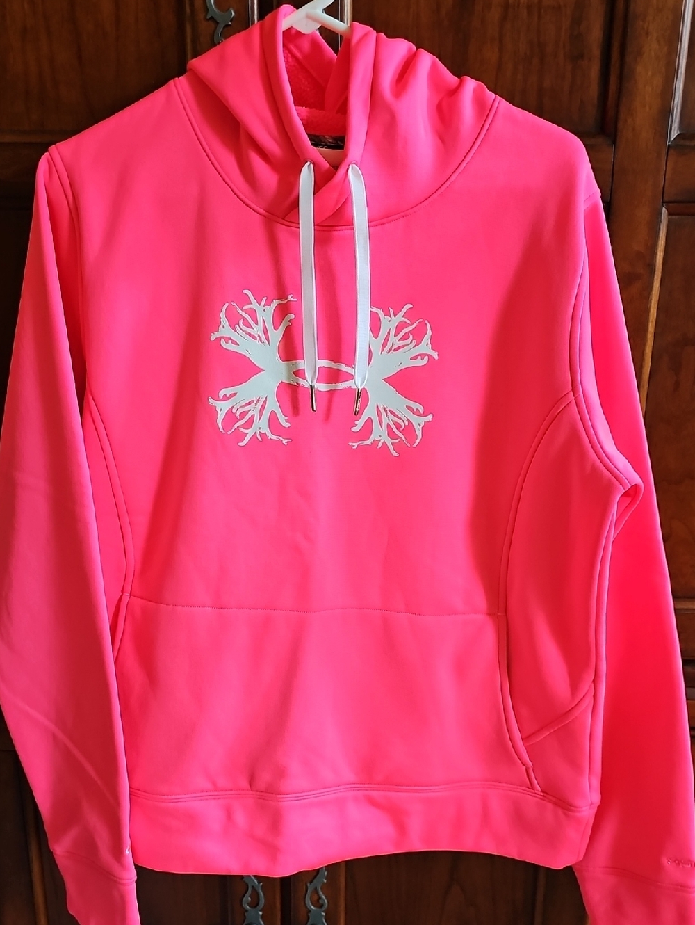 Under Armour Neon Pink Hooded Pullover with White Logo